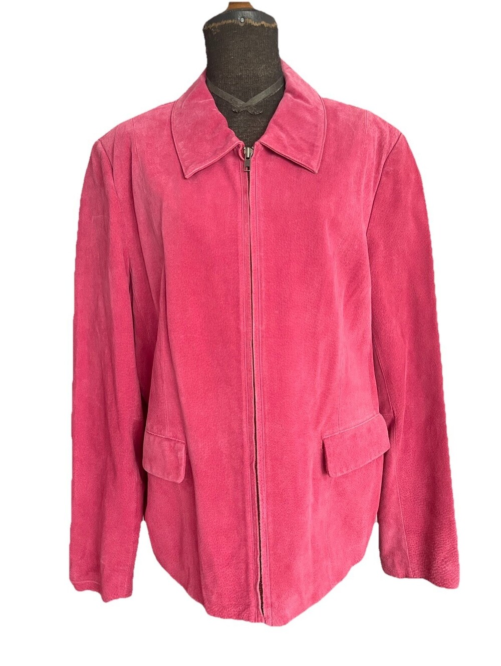 Geoffrey Beene Sport Pink Fuchsia Suede Jacket Leather Blazer Coat VTG Sz XL
